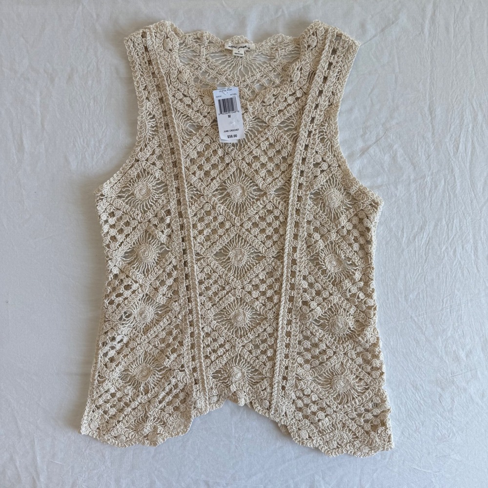 Crochet Tank Top Ultra Pink Sleeveless Boho Open Knit‎ Top Beach Cover Up M